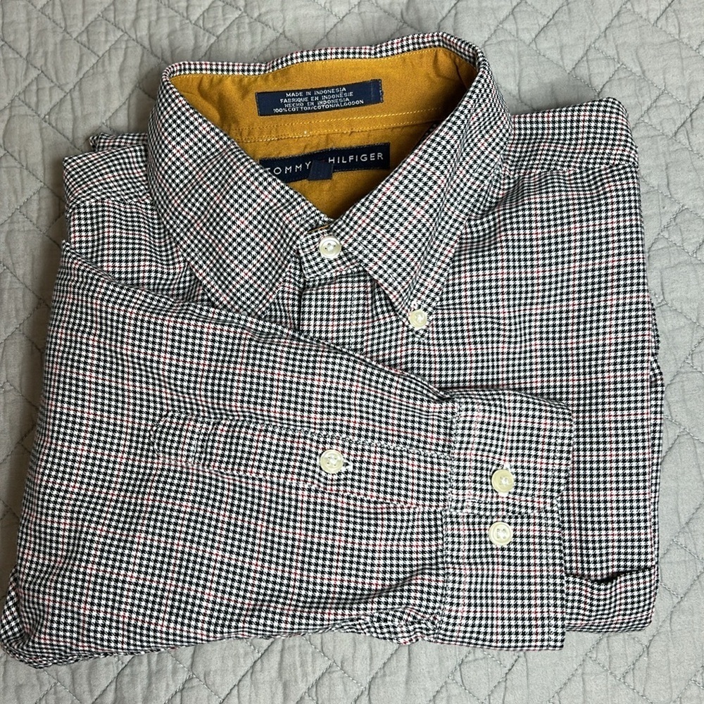Tommy Hilfiger Mens Navy Plaid LS Shirt Sz XL